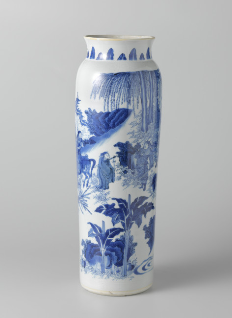 4. Rolwagen decorated with figures in a landscape, Jingdezhen, China, Transitional period (Chongzheng period), c. 1635-1650, h. 46,3 cm, porcelain, Rijksmuseum, AK-NM-6678.