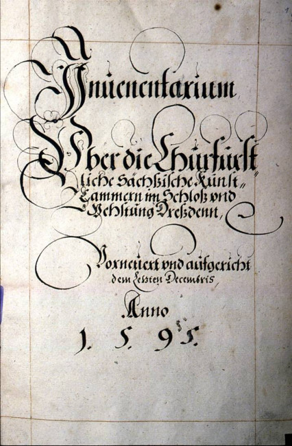 13-1. Voorzijde van de Dresden Kunstkammer inventaris, 1595