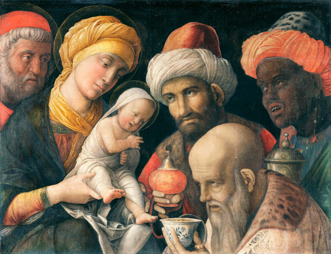 7. The Adoration of the Magi. Distemper on canvas. Distemper on linen. 48.6 x 65.6 cm. Andrea Mantegna, around 1500. J.P. Getty Museum, Los Angeles