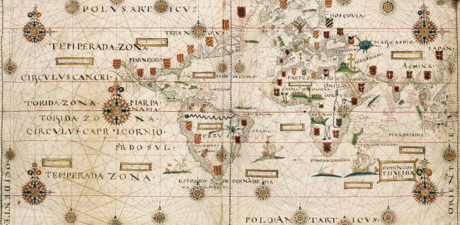 Wereldkaart door de Portugese cartograaf Domingo Teixeira, 1573, Bibliothèque nationale de France, Parijs