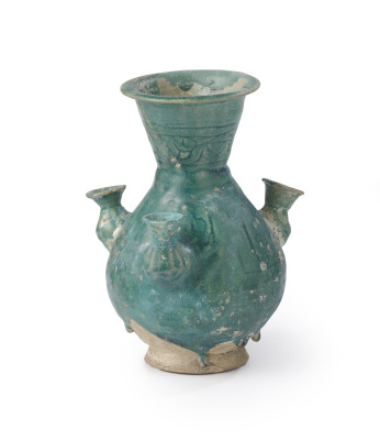 Bloemenhouder met turkoois glazuur, 1100-1200, Iran, kiezelaardewerk, Kunstmuseum Den Haag, 0405119