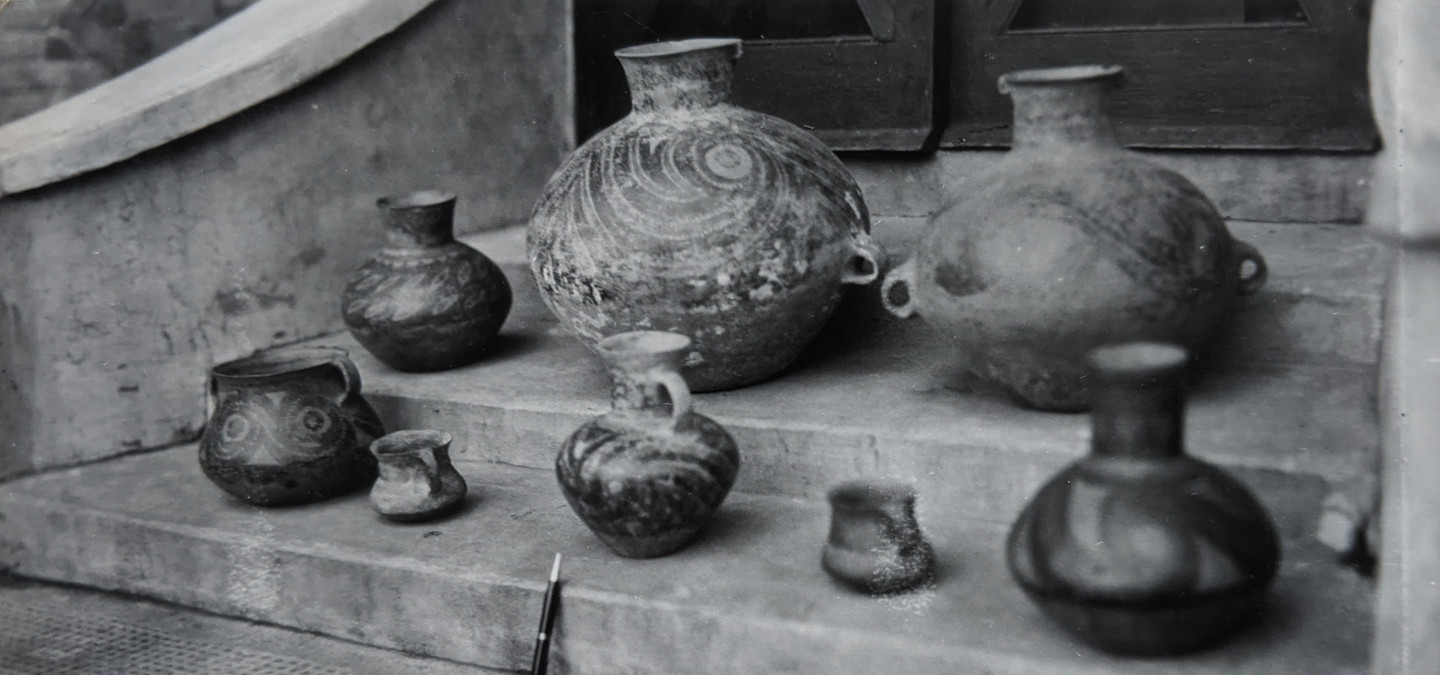 Chinese Neolithic pots purchased by Bourdrez in Langzhou, China